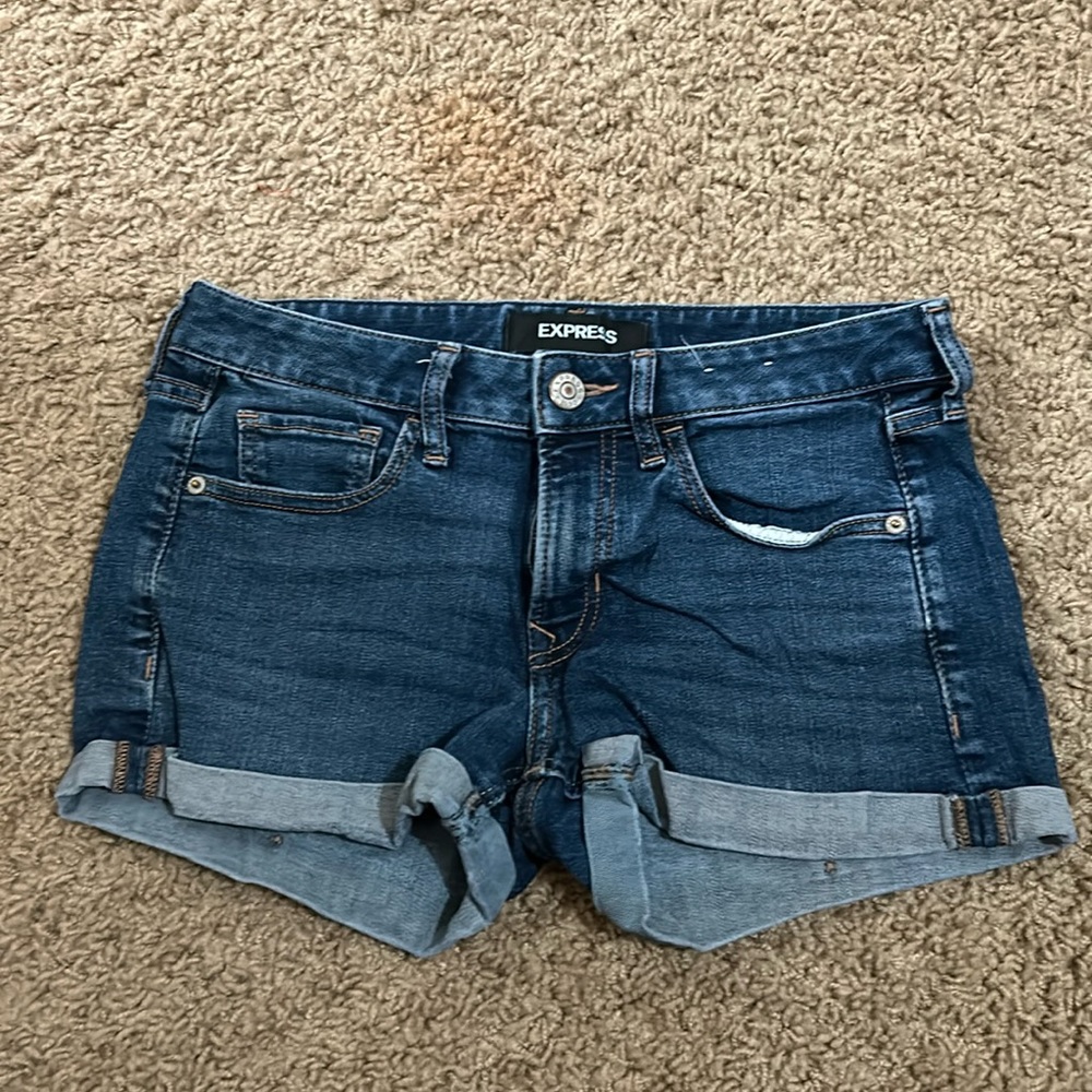 Express Dark Blue Relaxed Low Rise Shorts
